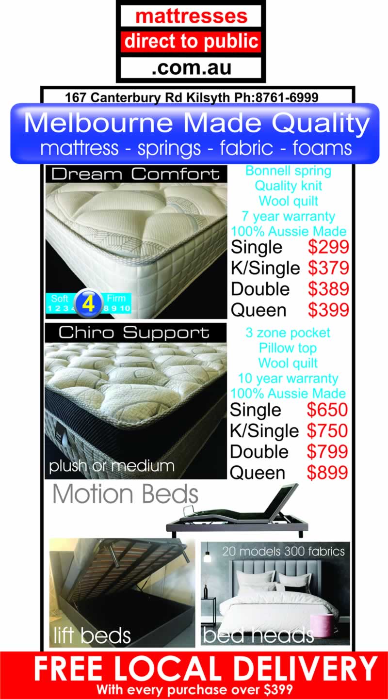 Melbourne Made Mattresses Sale - Huge Savings on Quality Mattresses. Plus Great Deals on Motion Beds, Lift Beds, Bases & Bedheads and More. Melbourne Made Mattresses Sale - Huge Savings on Quality Mattresses. Plus Great Deals on Motion Beds, Lift Beds, Bases & Bedheads and More.