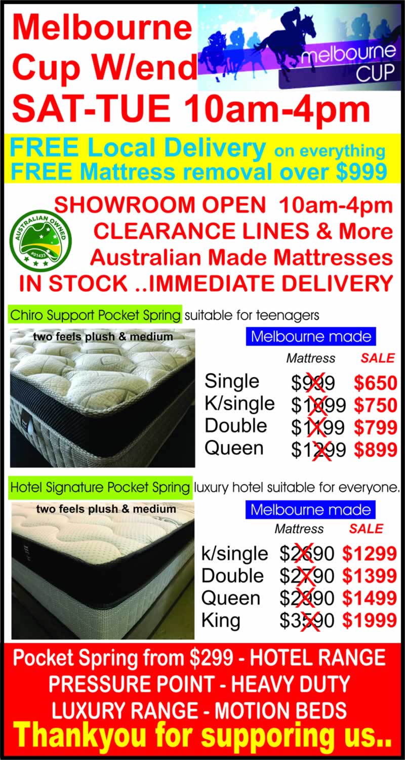 Mattresses Direct To Public Melbourne Cup Weekend Mattress Sale - Luxury Hotel, Heavy Duty, Pressure Point Mattresses and More! Mattresses Direct To Public Melbourne Cup Weekend Mattress Sale - Luxury Hotel, Heavy Duty, Pressure Point Mattresses and More!