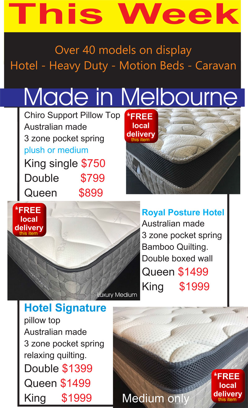 June Mattress Specials - Great deals on mattresses - Hotel Signature, Chiro Support and Royal Posture Hotel Mattresses. Free Delivery