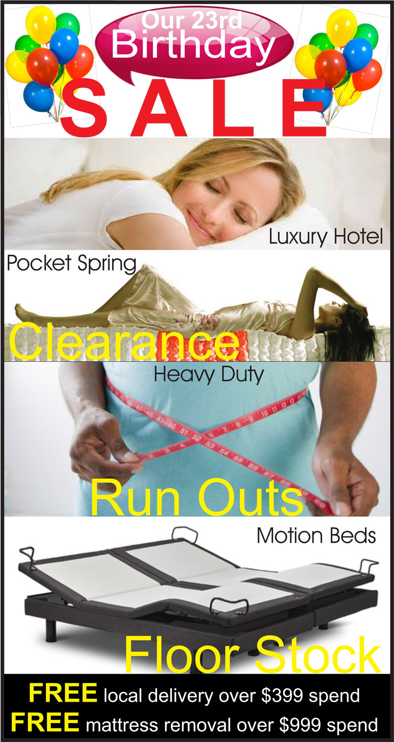 23rd Birthday Mattress Sale – Luxury Hotel, Pocket Spring, Heavy Duty and Motion Beds available